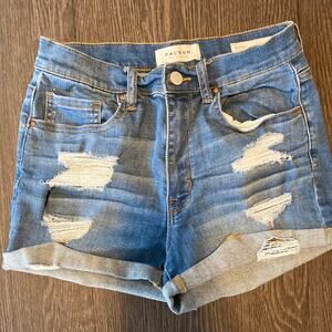 PACSUN THE SHORTIE Distressed Cuffed DENIM Medium wash JEAN SHORTS SIZE 27